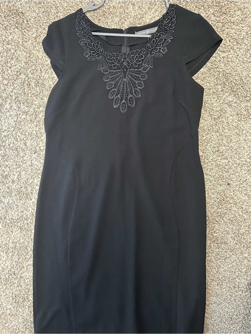 Vintage Black Cap-Sleeve Dress with Lace Appliqué